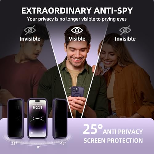 BERFY for iPhone 14 Pro Max Case Compatible with MagSafe Builtin Privacy Screen Protector Camera Protection Shockproof Full Body Phone Case 67 Translucent Purple - Image 3