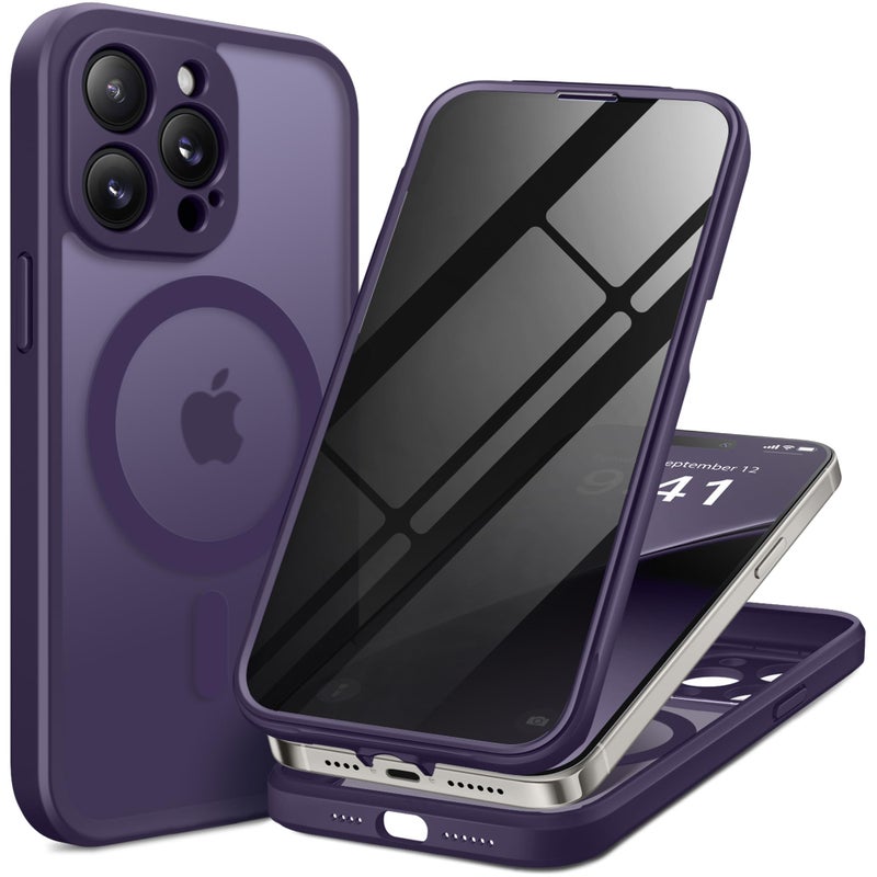 BERFY for iPhone 14 Pro Max Case Compatible with MagSafe Builtin Privacy Screen Protector Camera Protection Shockproof Full Body Phone Case 67 Translucent Purple - Image 2