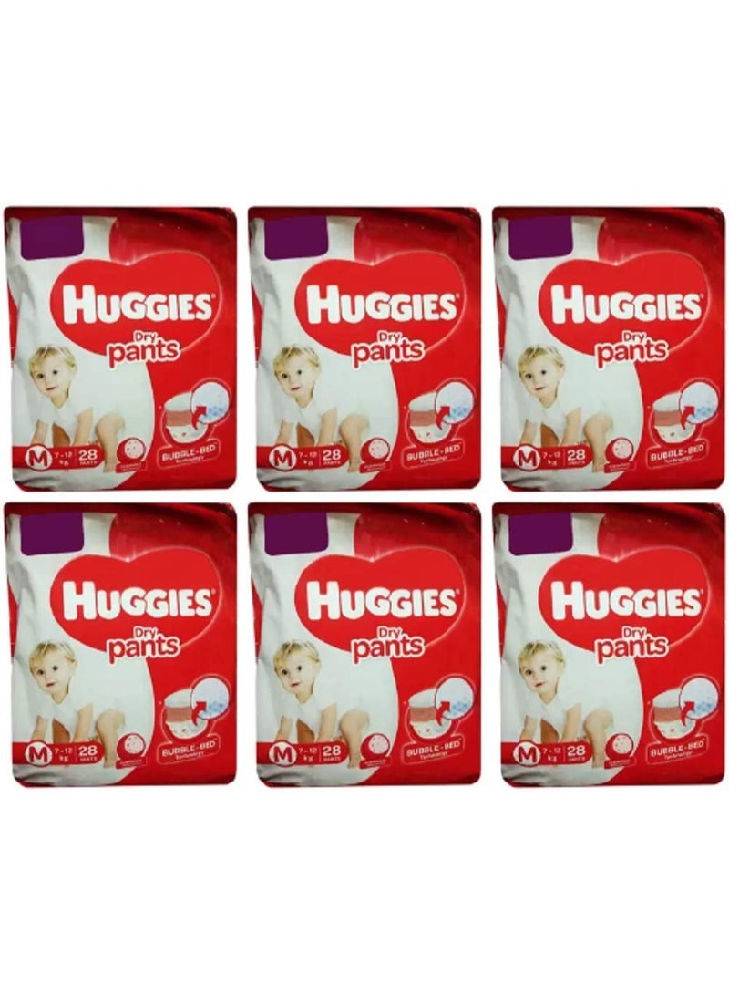 Huggies Baby Dry Pants,size Medium, 28 Pcs Pack, Combo of 6 Packs - M (168 Pieces) - Image 1
