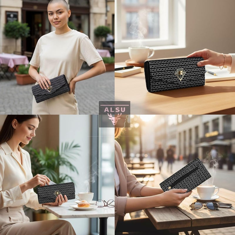 ALSU Women's Wallet Clutch Purse | 4 card pocket| twist lock closure| phone pocket - Image 3
