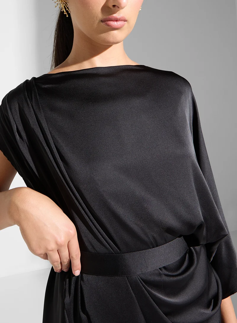 Golden Apple Asymmetric Satin Midi Dress