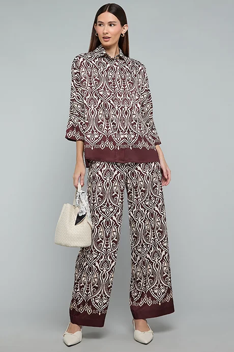 أر أند بي Patterned Wide Leg Pants with Drawstring Waist
