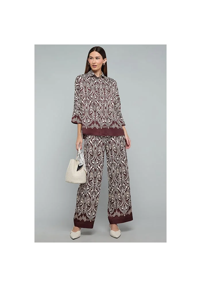 أر أند بي Patterned Wide Leg Pants with Drawstring Waist
