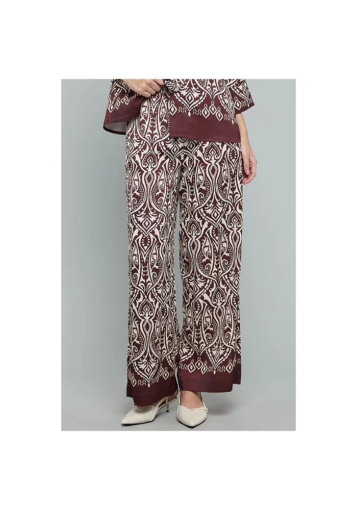 أر أند بي Patterned Wide Leg Pants with Drawstring Waist