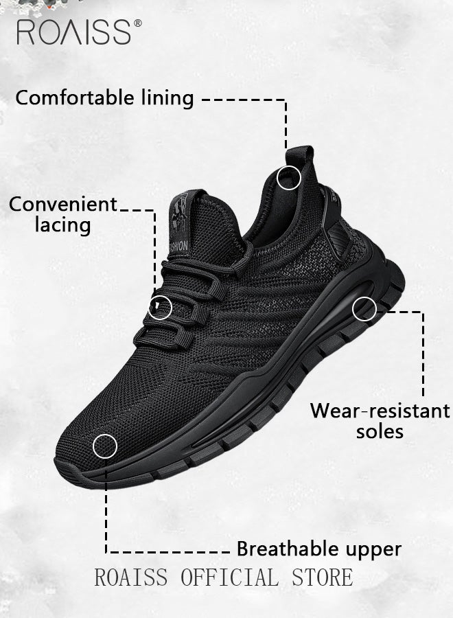 roaiss Casual Outdoor Sneakers for Men Breathable Non Slip Lace Up Mesh Running Shoes Mens Lightweight Soft Elastic Sole Athletic Sneaker Solid Color Flying Weaving Footwear Colorblock Sneakers  - Image 3