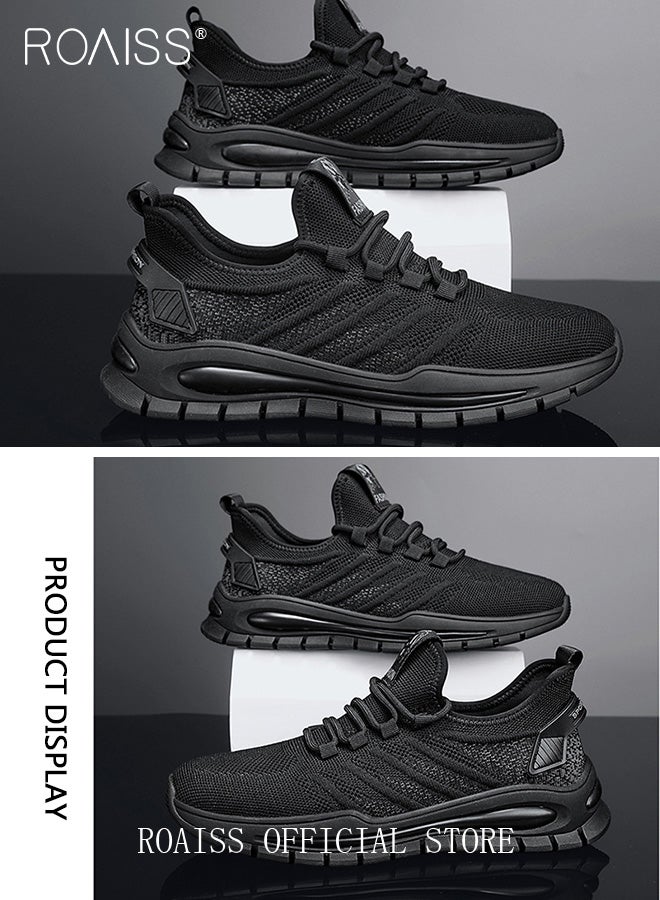roaiss Casual Outdoor Sneakers for Men Breathable Non Slip Lace Up Mesh Running Shoes Mens Lightweight Soft Elastic Sole Athletic Sneaker Solid Color Flying Weaving Footwear Colorblock Sneakers  - Image 5
