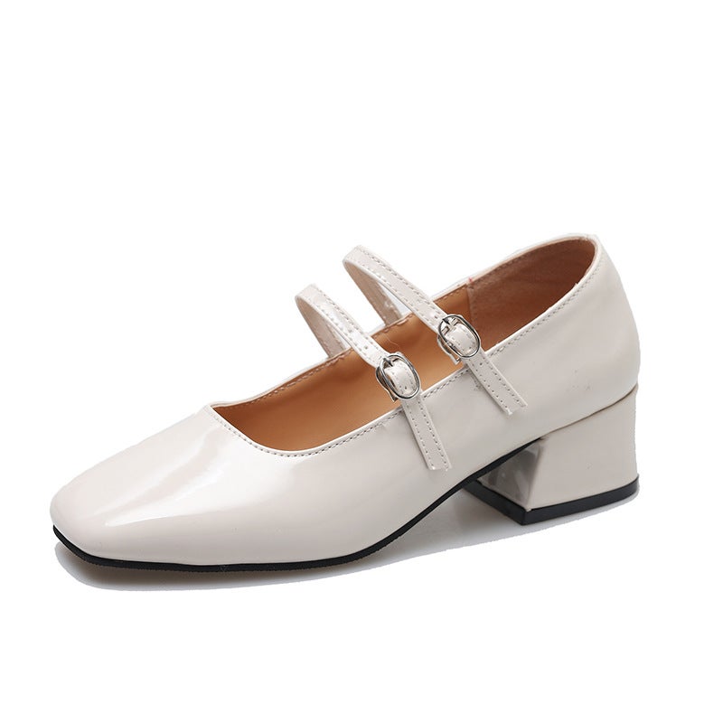 Square Toe Mary Jane Pumps Spring Autumn 2024 Creamy-white