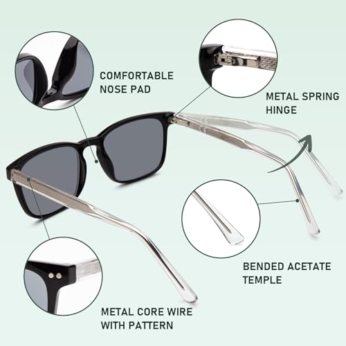 DEHOTRE Progressive Multifocal Reading Sunglasses Men No Line Bifocal Sun Readers with Core Wire Zero Top Spring Hinge UV400 Black 2.50 - Image 3