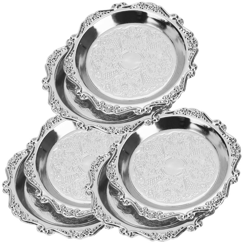 Alipis Antique Trinket Dish Flower Shaped Appetizer Plate Metal Serving Platter, Food Tray Ring Holder for Snacks Candy,6Pcs Silver - Image 1