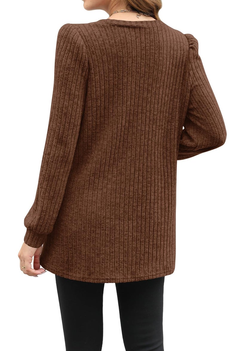 OFEEFAN Brown Tunic Tops for Women Long Sleeve Tunics to Wear with Leggings Fall Sweaters Brown M - Image 3