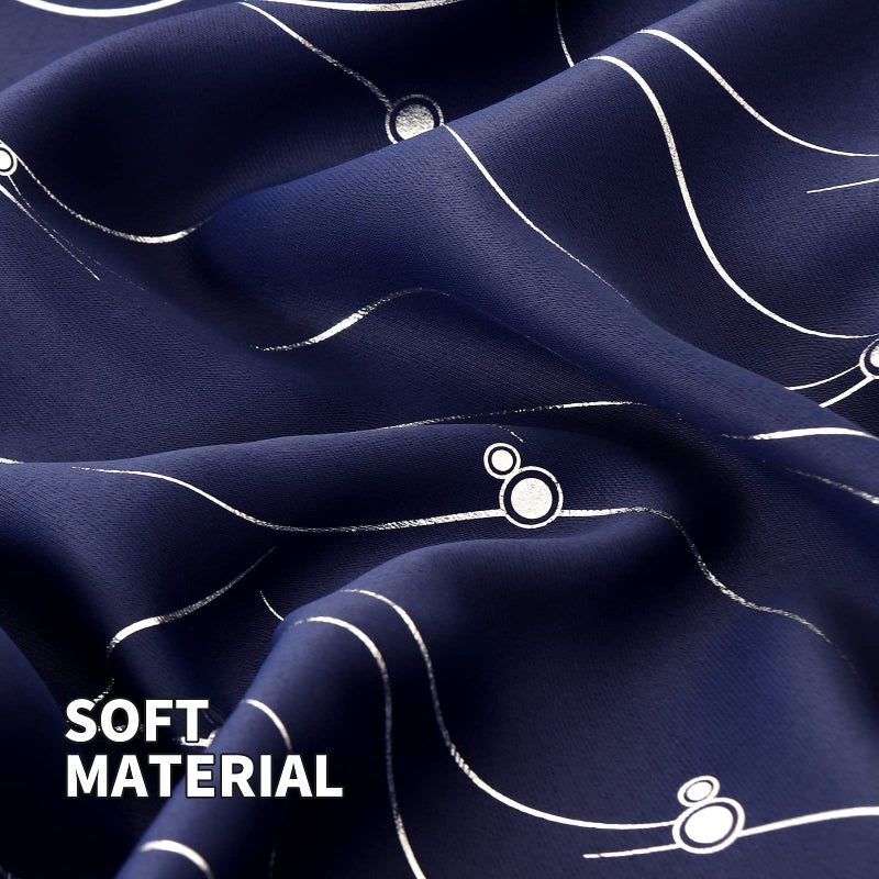 BGment Blackout Curtains 63 Inch Length 2 Panels Set Grommet Thermal Insulated Room Darkening Window Curtains with Wave Line and Dots Printed for Bedroom  42 x 63 Inch  Navy Blue - Image 4