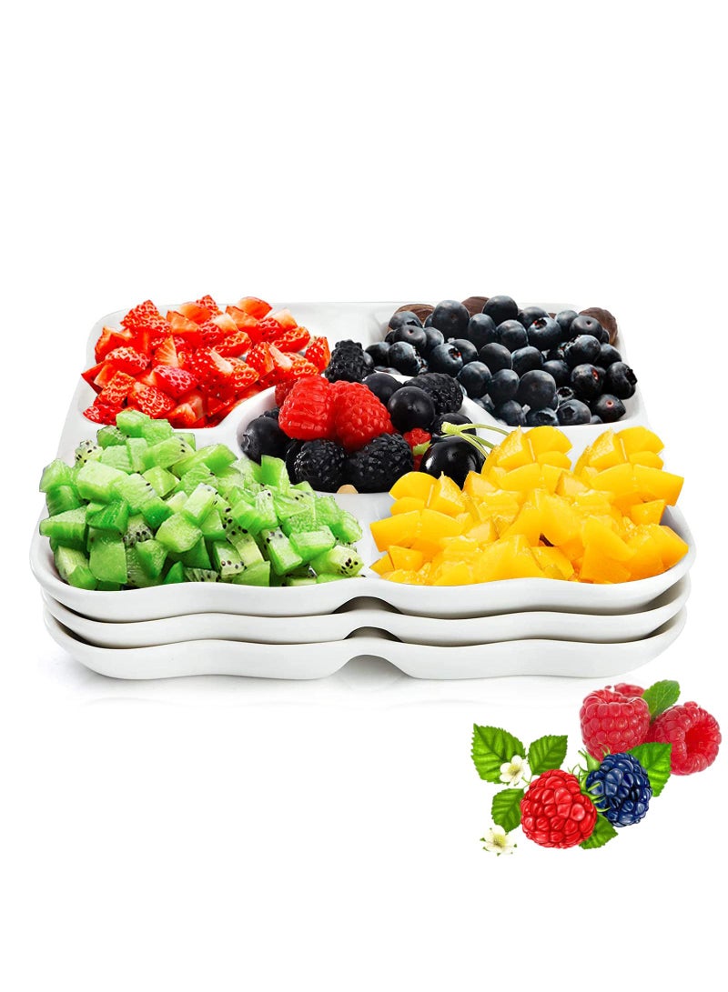 Sweet seven طقم صينية تقديم مقسمة من البلاستيك الأبيض 3 قطع - مثالي للمقبلات، الحلوى، الوجبات الخفيفة، السلطة، الحلويات، والمكسرات - مثالي للزفاف، الحفلات - Image 1