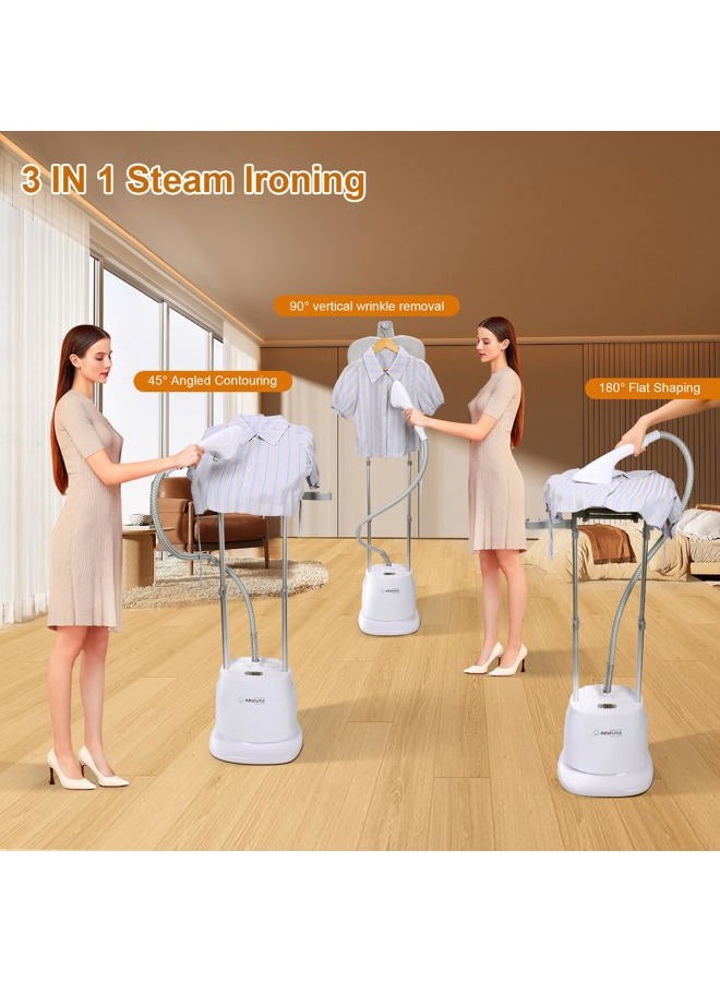 ARSFUTU Steamer for Clothes Standing 1500W Garment Steamer 30s Fast Heat-up with LCD Display, Adjustable Ironing Board, Telescopic Double Rod, Fabric Brush - Image 2