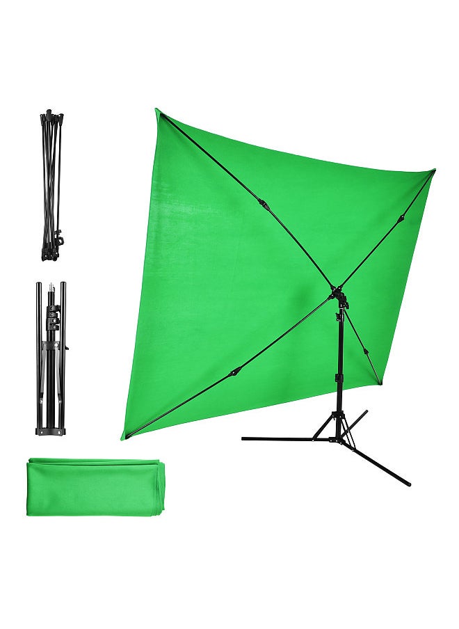 Generic 2x1.5m/ 6.5x4.9ft Green Screen Backdrop Photography Background with Adjustable Tripod Cross-Shaped Stand for Streaming Gaming Studio Photography  - Image 1