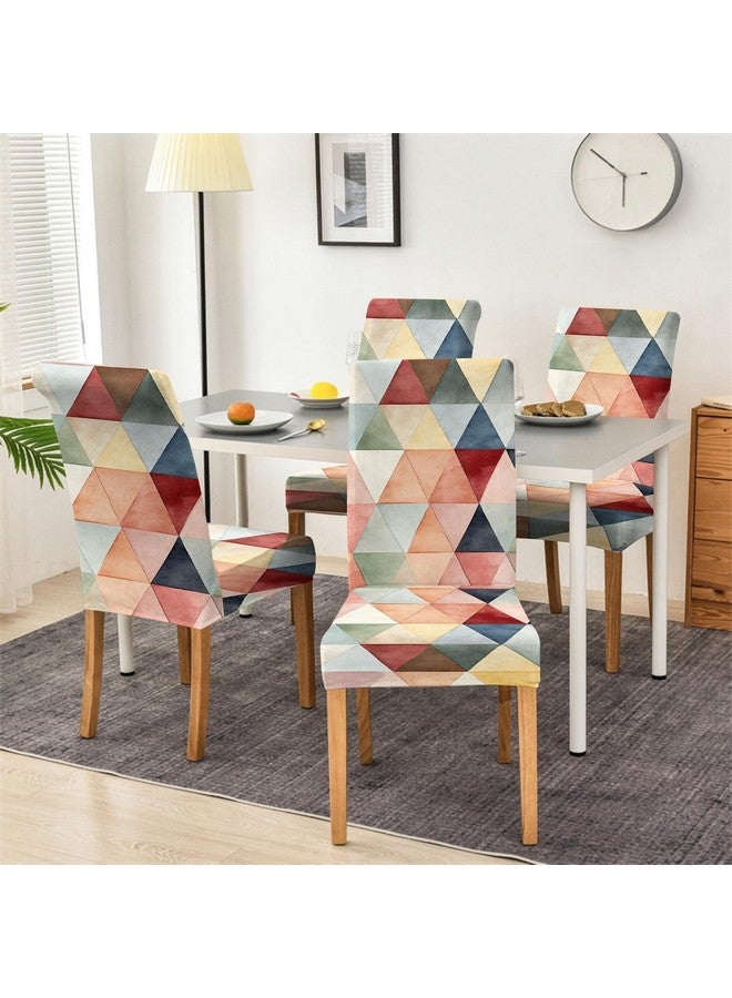 BRIDA® Polyester Spandex Stretchable Floral Geometric Printed Dining Chair Covers Elastic Chair Seat Case Protector, Slipcovers (4 Chair Cover, Multicolor Triangle) - Image 1