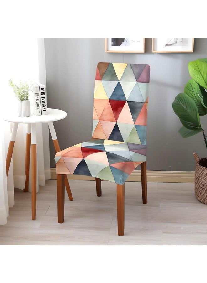 BRIDA® Polyester Spandex Stretchable Floral Geometric Printed Dining Chair Covers Elastic Chair Seat Case Protector, Slipcovers (4 Chair Cover, Multicolor Triangle) - Image 2