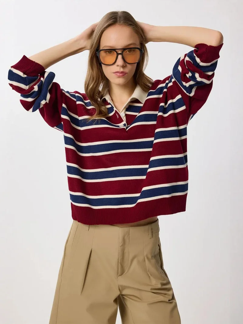 إسطنبول الساحرة ISTANBUL Striped Sweater with Polo Collar