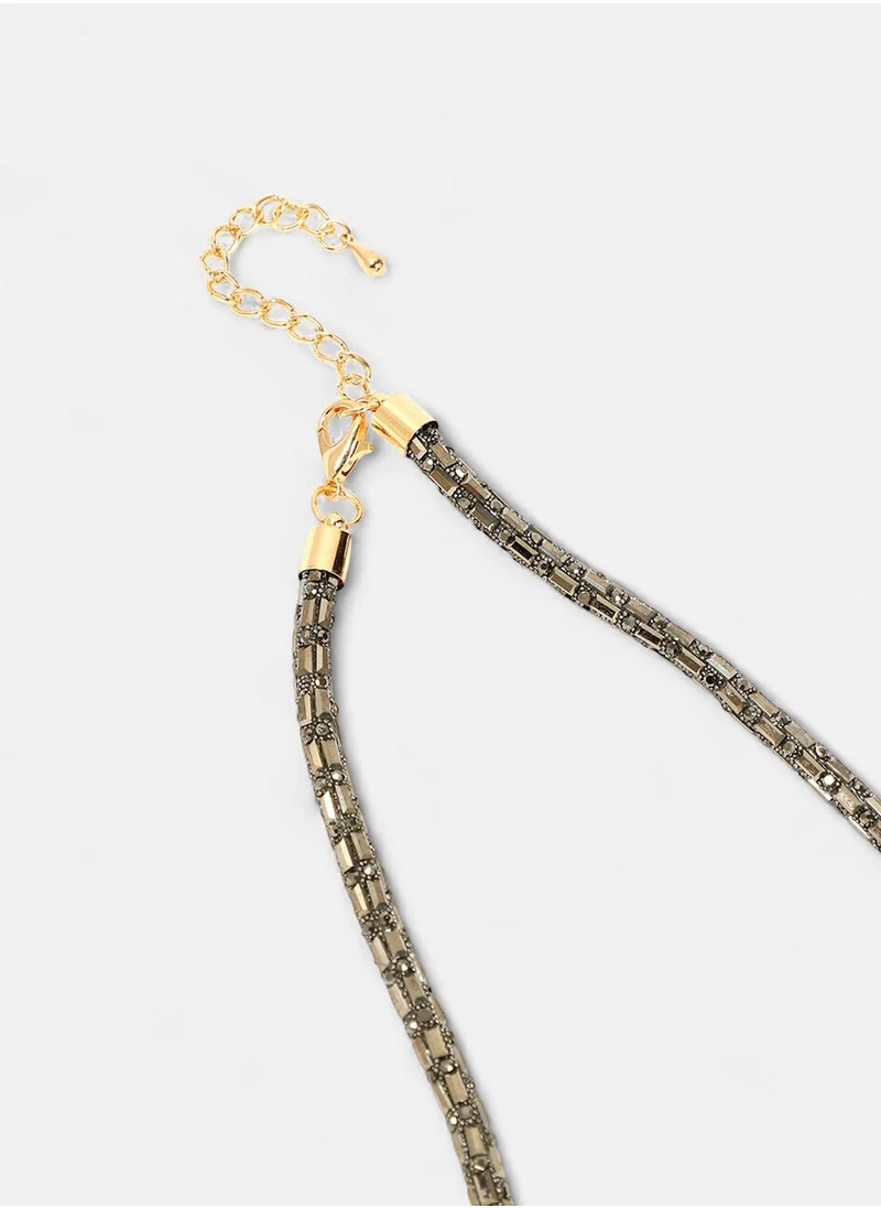 SOHI The Mirror Stones Studded Minimal Collar Necklace
