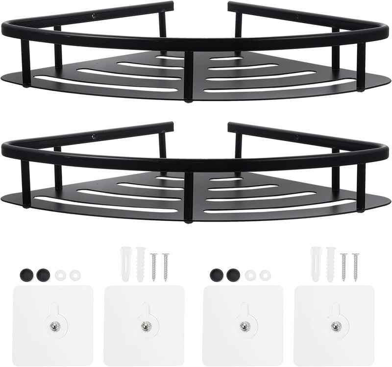 2pcs Craft Sundries Shelf Drilling Shelves Holder Adhesive Toilet No Bathroom Stand Home Soap Sundry Corner Kitchen Rack Duty Metal Room Aluminum with Heavy Caddy Shower Caddy Basket - Image 1