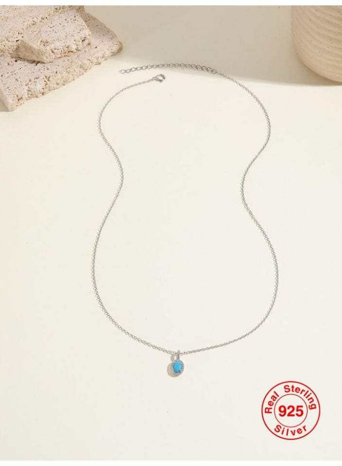 925 ستيرلنغ سيلفر تشارمز سلسال بقلادة فاخرة ناعمة مصنوعة من الفضة الإسترلينية عيار 925 بجودة عالية ودقة شديدة مزينة بحجر الأوريون الفيروزي محاط بكريستالات ناعمة طبيعية من حجر الزيركون لتعطي مظهرا رائعا للأميرة التي تستحقها - Image 4