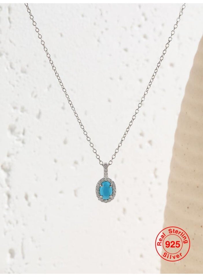 925 ستيرلنغ سيلفر تشارمز سلسال بقلادة فاخرة ناعمة مصنوعة من الفضة الإسترلينية عيار 925 بجودة عالية ودقة شديدة مزينة بحجر الأوريون الفيروزي محاط بكريستالات ناعمة طبيعية من حجر الزيركون لتعطي مظهرا رائعا للأميرة التي تستحقها - Image 3