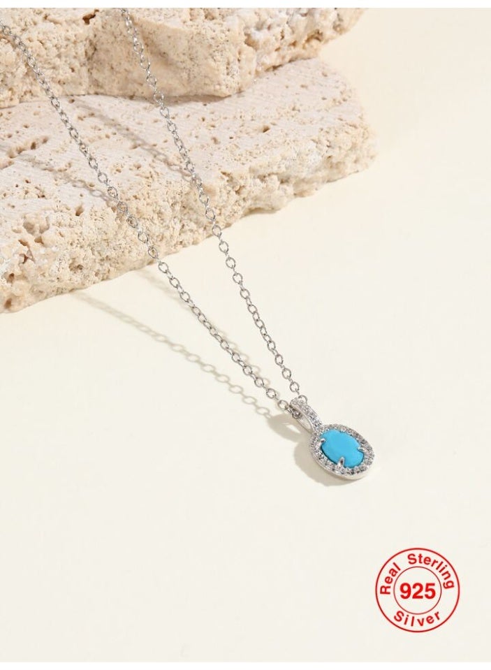 925 ستيرلنغ سيلفر تشارمز سلسال بقلادة فاخرة ناعمة مصنوعة من الفضة الإسترلينية عيار 925 بجودة عالية ودقة شديدة مزينة بحجر الأوريون الفيروزي محاط بكريستالات ناعمة طبيعية من حجر الزيركون لتعطي مظهرا رائعا للأميرة التي تستحقها - Image 2