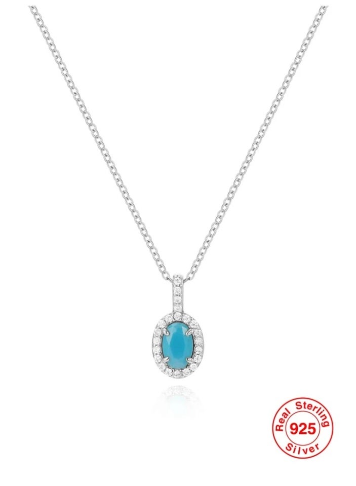925 ستيرلنغ سيلفر تشارمز سلسال بقلادة فاخرة ناعمة مصنوعة من الفضة الإسترلينية عيار 925 بجودة عالية ودقة شديدة مزينة بحجر الأوريون الفيروزي محاط بكريستالات ناعمة طبيعية من حجر الزيركون لتعطي مظهرا رائعا للأميرة التي تستحقها - Image 5