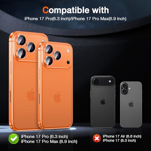 LK 2 Pack for iPhone 17 Pro/17 Pro Max Camera Lens Protector [Top 9H+ Military Grade Shatterproof] One-Click Installation, Ultra-Tough HD, Individual Lens Protectors Scratch-resistant, Cosmic Orange - Image 2