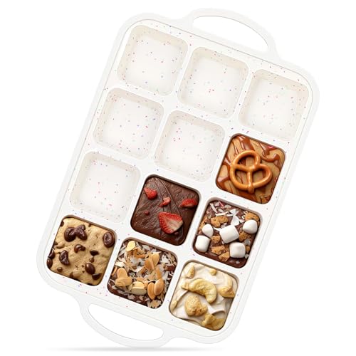 Vinino Silicone Brownie Pan With Dividers, 1 Pack Mini Loaf Pan for Baking Individual, Nonstick 12 Cups Square Muffin Cupcake Pans with Metal Reinforced Frame-Cream - Image 1