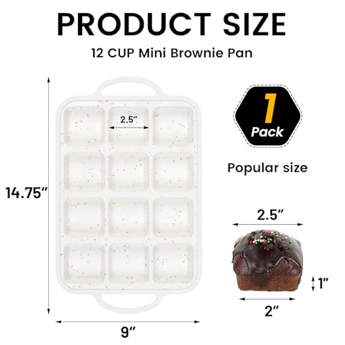 Vinino Silicone Brownie Pan With Dividers, 1 Pack Mini Loaf Pan for Baking Individual, Nonstick 12 Cups Square Muffin Cupcake Pans with Metal Reinforced Frame-Cream - Image 4