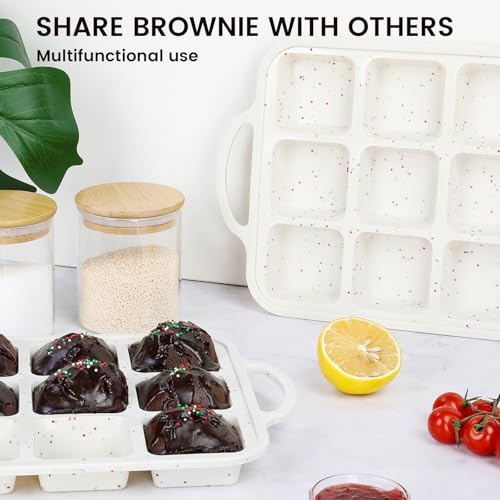 Vinino Silicone Brownie Pan With Dividers, 1 Pack Mini Loaf Pan for Baking Individual, Nonstick 12 Cups Square Muffin Cupcake Pans with Metal Reinforced Frame-Cream - Image 5