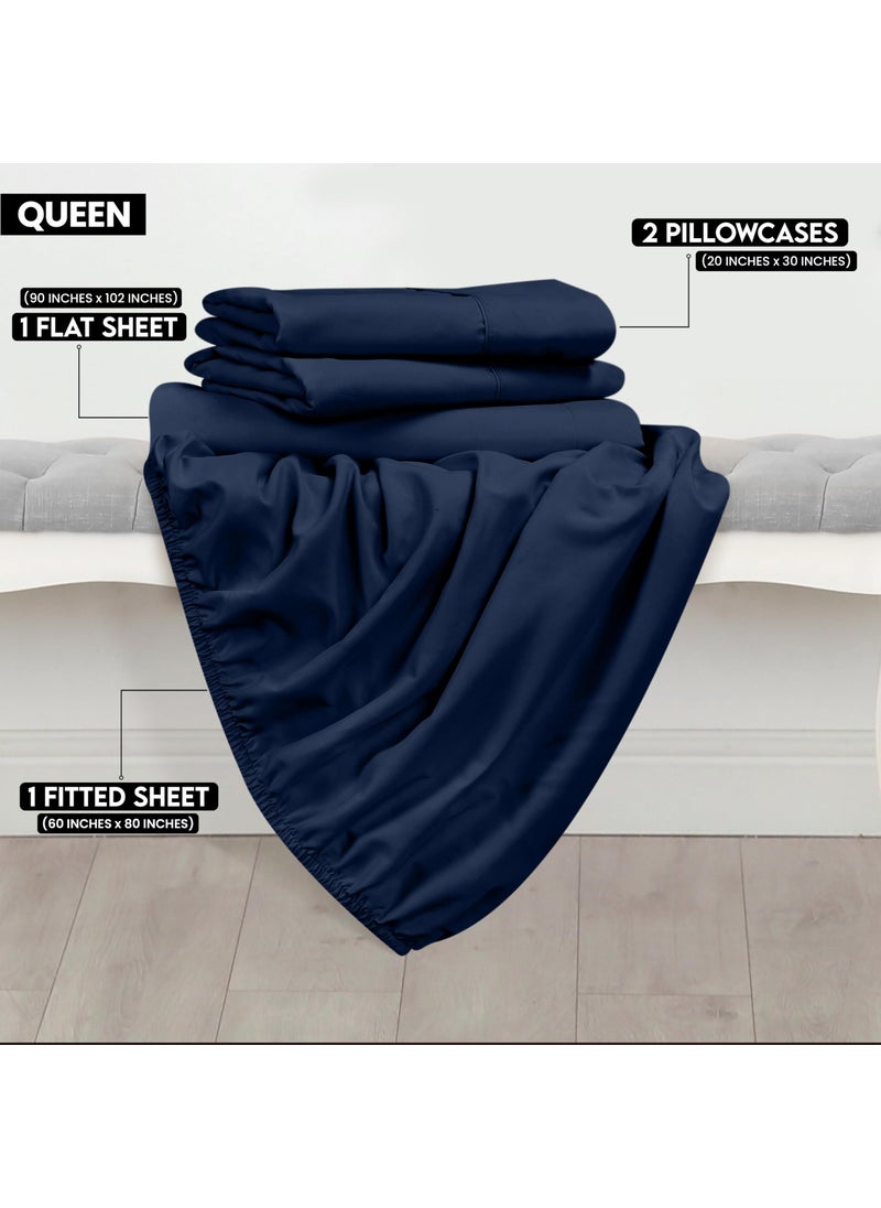 Utopia Bedding Utopia Bedding Queen Sheet Set - Brushed Microfiber - Soft Bed Sheets for Queen Size Bed Set - Luxury Bedding Sheets with Fitted Sheet  Flat Sheet & 2 Pillow Cases - Deep Pocket (Navy)  - Image 2