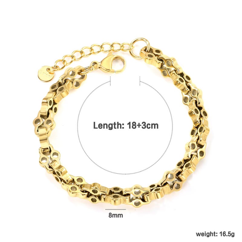 Stainless Steel 18K Gold Plated Chunky Chain Bracelet for Men and Women, Hip Hop Style, Heart and Geometric Shapes, Cross-Border Hot Seller