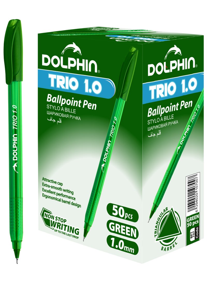 Dolphin Trio Ball Pen – 1.0mm Tip, Smooth Writing, Pack of 50 – Green 