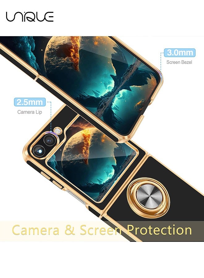 Unique For Samsung Galaxy Z Flip 6 Case - With 360° Rotatable Ring Bracket - [Magnetic Car Holder] For Samsung Z Flip 6 Shockproof Phone Case (Black) - Image 2