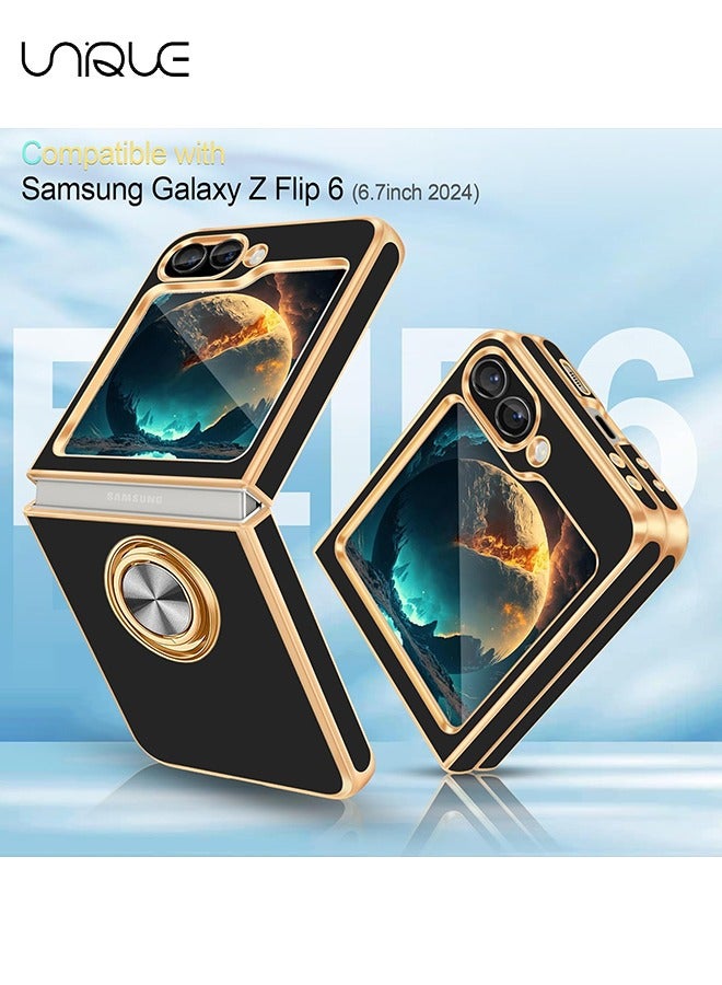 Unique For Samsung Galaxy Z Flip 6 Case - With 360° Rotatable Ring Bracket - [Magnetic Car Holder] For Samsung Z Flip 6 Shockproof Phone Case (Black) - Image 5
