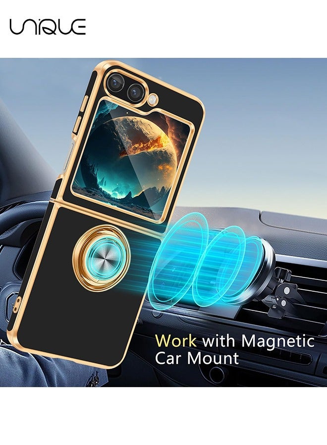 Unique For Samsung Galaxy Z Flip 6 Case - With 360° Rotatable Ring Bracket - [Magnetic Car Holder] For Samsung Z Flip 6 Shockproof Phone Case (Black) - Image 4