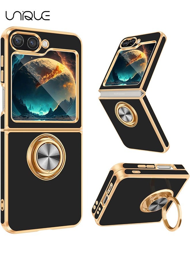 Unique For Samsung Galaxy Z Flip 6 Case - With 360° Rotatable Ring Bracket - [Magnetic Car Holder] For Samsung Z Flip 6 Shockproof Phone Case (Black) - Image 1