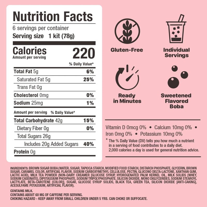 YULU FOODS Instant Bubble Pearls for Classic Milk Tea with Brown Sugar Flavor - 6 Servings - Image 3