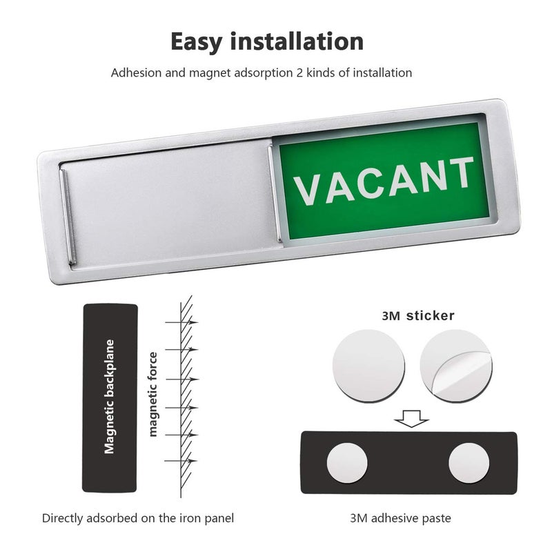 Blirik Vacant Occupied Sign, Privacy Sign for Home Office Restroom Conference Hotles Hospital, Privacy Slide Door Sign, (7'' x 2'' Silver) - Image 3
