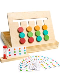 Montessori Learning Toys, 2 Sided Sliding Preschool Logic Game for Sorting Colors and Shapes, Wooden Puzzle Board Brain Teasers Slide Game, Fun and Educational Learning Gift Toys for Kids