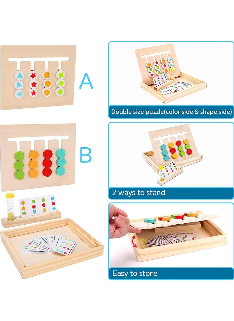 CMGTYYD - Montessori Learning Toys, 2 Sided Sliding Preschool Logic Game for Sorting Colors and Shapes, Wooden Puzzle Board Brain Teasers Slide Game, Fun and Educational Learning Gift Toys for Kids - Image 1