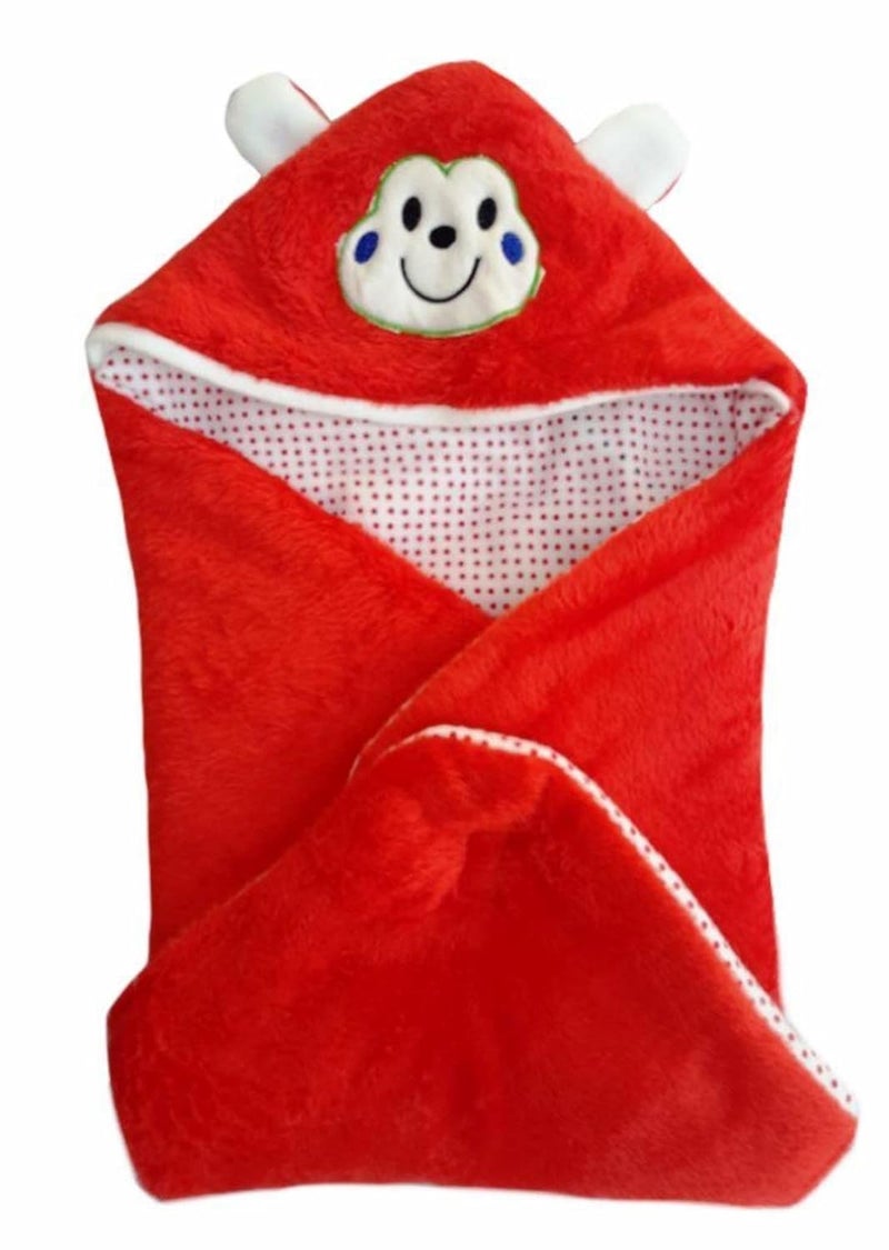 Brandonn BRANDONN Newborn Combo of Furry Glacier Hooded Smily Baby Blanket and Premium Glacier Hooded Baby Wrapper(Pack of 2, Pink n White-Red) - Image 2