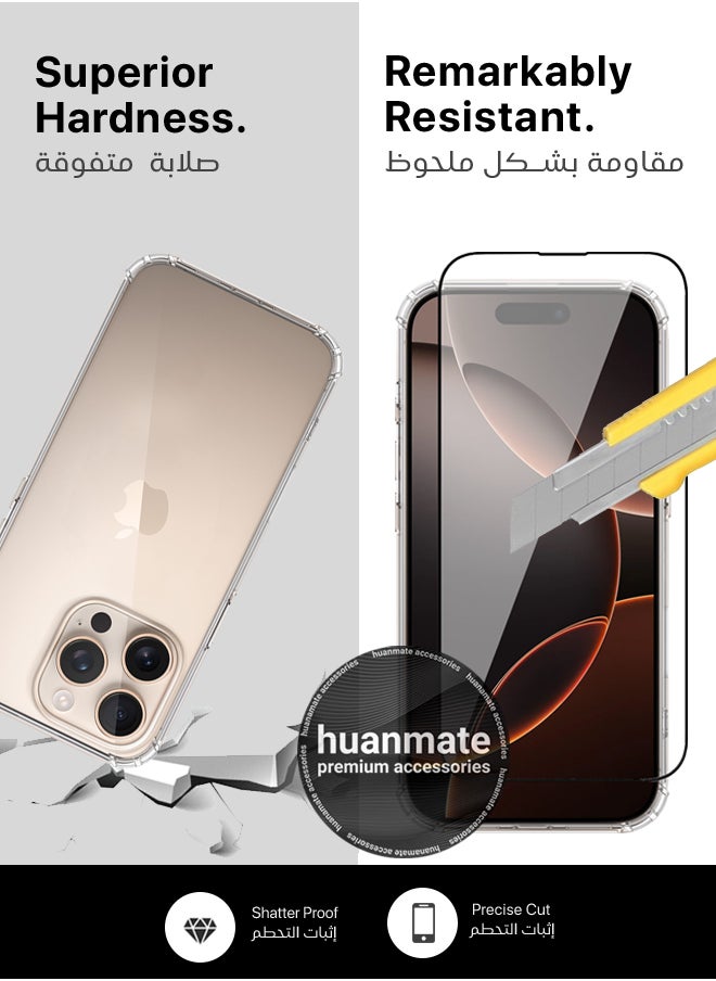 huanmate - 3 in 1 Apple iPhone 16 Pro Max Protection Pack - Ultra Clear Shockproof Case, Edge-to-Edge Screen Protector & Camera Lens Protector, 360 Degree Full Body Protection for Apple iPhone 16 Pro Max - Image 1