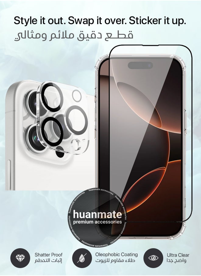 huanmate - 3 in 1 Apple iPhone 16 Pro Max Protection Pack - Ultra Clear Shockproof Case, Edge-to-Edge Screen Protector & Camera Lens Protector, 360 Degree Full Body Protection for Apple iPhone 16 Pro Max - Image 1