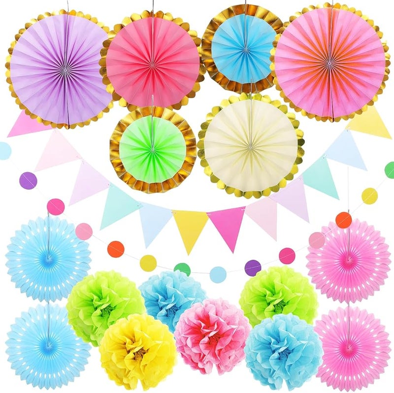 Pastel Paper Fans Pom Poms Floral Party Decorations Reusable Backdrop Decor Easy Storage - Image 1