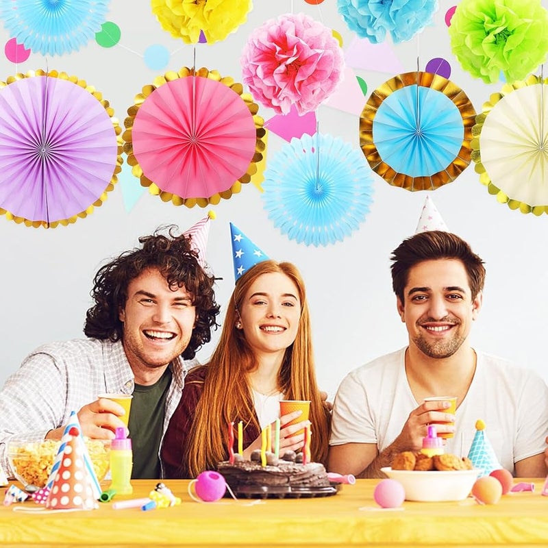 Pastel Paper Fans Pom Poms Floral Party Decorations Reusable Backdrop Decor Easy Storage - Image 3