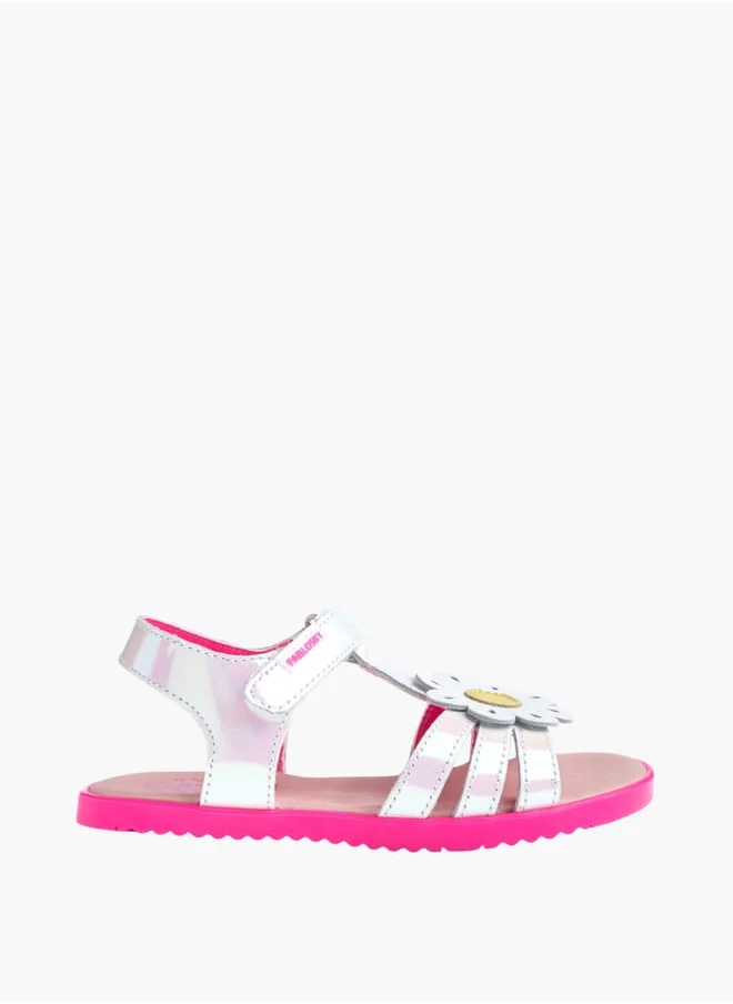 بابلوسكي Girls' Floral Applique Sandals With Hook And Loop Closure