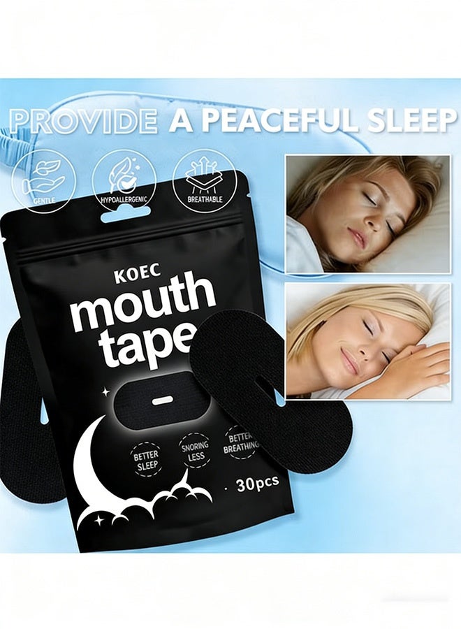 KOEC Mouth Tape for Sleeping - Anti Snoring Strips for Better Sleep - Comfortable & Hypoallergenic - Promote Nasal Breathing (Black, 30) - Image 4