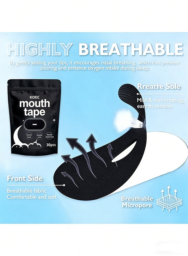 KOEC Mouth Tape for Sleeping - Anti Snoring Strips for Better Sleep - Comfortable & Hypoallergenic - Promote Nasal Breathing (Black, 30) - Image 3